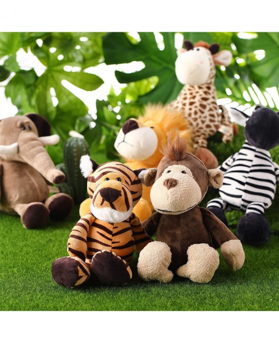 12 Pieces Safari Stuffed Animals 11.8 Inch Jungle Animal Toys Set Boys Girls Plush Forest Animals Lion Elephant Zebra Giraffe...