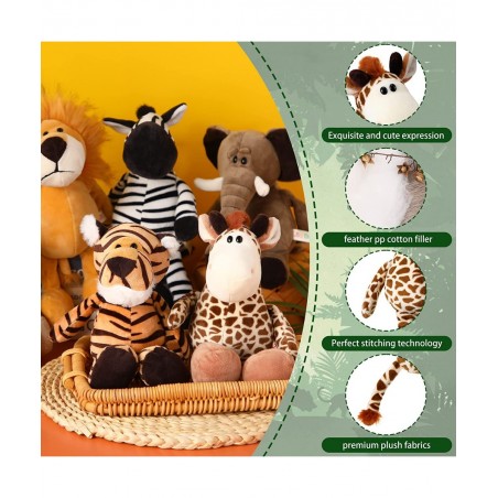 12 Pieces Safari Stuffed Animals 11.8 Inch Jungle Animal Toys Set Boys Girls Plush Forest Animals Lion Elephant Zebra Giraffe...