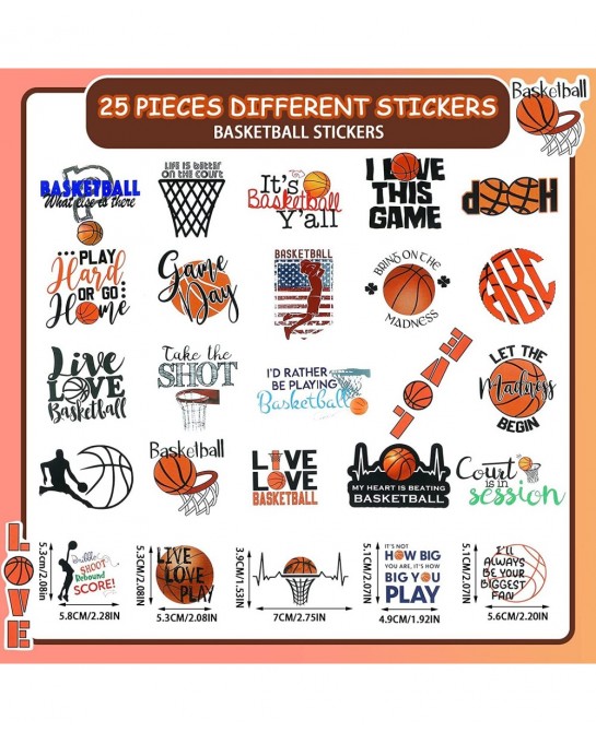 200 Pieces Basketball Stickers Waterproof Stickers Inspirational Vinyl Decals Basketball Gifts for Boys and Girls Laptop Wate...