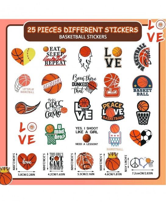 200 Pieces Basketball Stickers Waterproof Stickers Inspirational Vinyl Decals Basketball Gifts for Boys and Girls Laptop Wate...