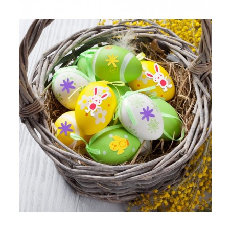 Easter White Plastic Eggs Kit 30pcs Paintable Fake Hanging Egg Ornament with 80pcs Bunny Chick Foam Sticker Pens for Kids Cra...