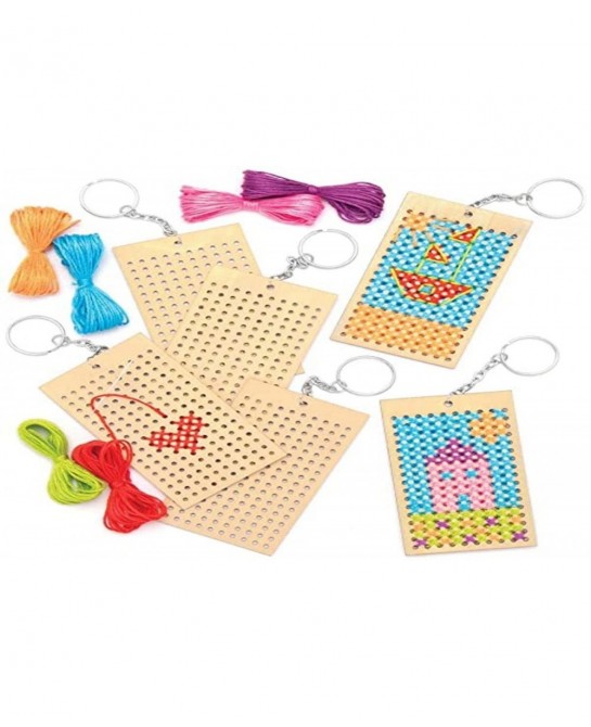 AT805 Wooden Keyring Cross Stitch Kits - Pack of 5 Arts and Crafts for Kids $20.54 Craft Kits