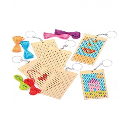 AT805 Wooden Keyring Cross Stitch Kits - Pack of 5 Arts and Crafts for Kids $20.54 Craft Kits
