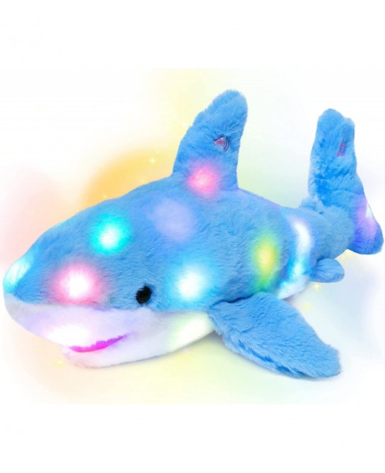 LED Plush Shark Light up Stuffed Animal Floppy Night Lights Glow in The Dark Birthday Festival for Kids Toddler Girls Blue 16...