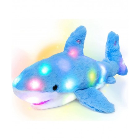 LED Plush Shark Light up Stuffed Animal Floppy Night Lights Glow in The Dark Birthday Festival for Kids Toddler Girls Blue 16...