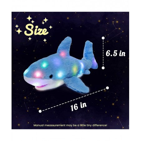 LED Plush Shark Light up Stuffed Animal Floppy Night Lights Glow in The Dark Birthday Festival for Kids Toddler Girls Blue 16...