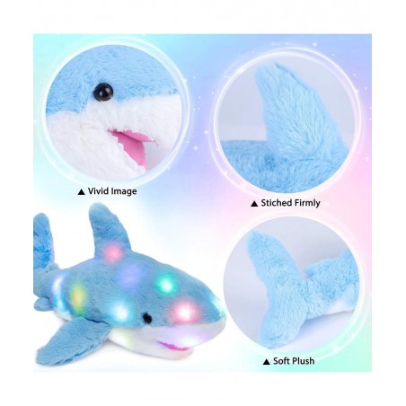 LED Plush Shark Light up Stuffed Animal Floppy Night Lights Glow in The Dark Birthday Festival for Kids Toddler Girls Blue 16...