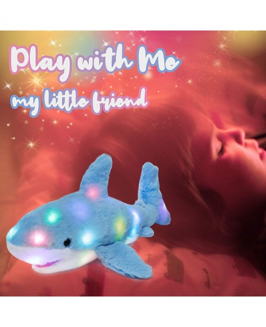 LED Plush Shark Light up Stuffed Animal Floppy Night Lights Glow in The Dark Birthday Festival for Kids Toddler Girls Blue 16...