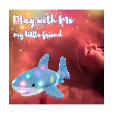 LED Plush Shark Light up Stuffed Animal Floppy Night Lights Glow in The Dark Birthday Festival for Kids Toddler Girls Blue 16...