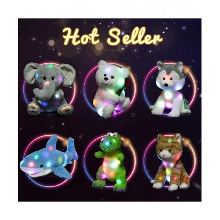 LED Plush Shark Light up Stuffed Animal Floppy Night Lights Glow in The Dark Birthday Festival for Kids Toddler Girls Blue 16...