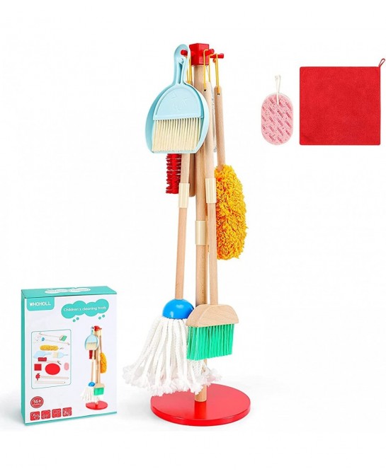 Toddler Broom and Cleaning Set 9 Pcs Kids Broom Set for Housekeeping Toy Cleaning Mop and Broom Set Kids Cleaning Set with Sp...