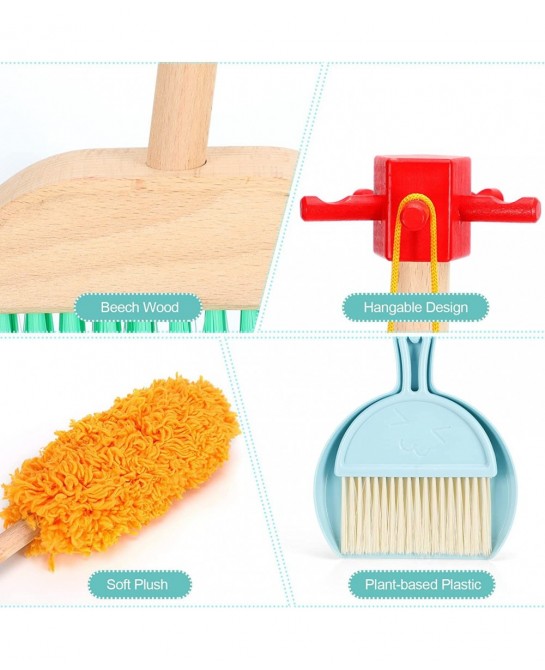Toddler Broom and Cleaning Set 9 Pcs Kids Broom Set for Housekeeping Toy Cleaning Mop and Broom Set Kids Cleaning Set with Sp...
