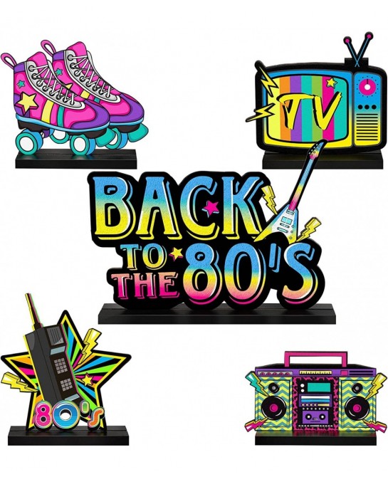 5 Pcs 80s Decorations 80s Party Favors Back to The 80s Centerpieces 1980s Retro Table Toppers 80s Table Wooden Sign for 1980s...