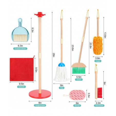 Toddler Broom and Cleaning Set 9 Pcs Kids Broom Set for Housekeeping Toy Cleaning Mop and Broom Set Kids Cleaning Set with Sp...