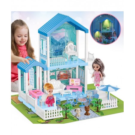 Dollhouse - Doll House 4-5 Year Old with Lights - Toddler Girls Doll House 3-5 Year Old 20" x 19" x 11" with 2 Dolls 3 Prince...