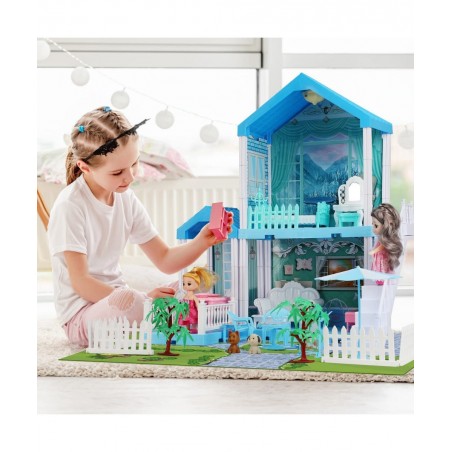 Dollhouse - Doll House 4-5 Year Old with Lights - Toddler Girls Doll House 3-5 Year Old 20" x 19" x 11" with 2 Dolls 3 Prince...
