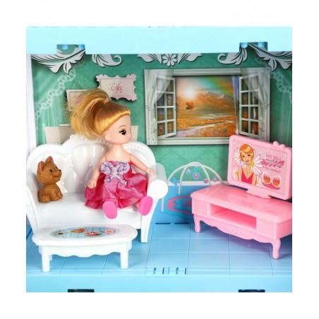 Dollhouse - Doll House 4-5 Year Old with Lights - Toddler Girls Doll House 3-5 Year Old 20" x 19" x 11" with 2 Dolls 3 Prince...