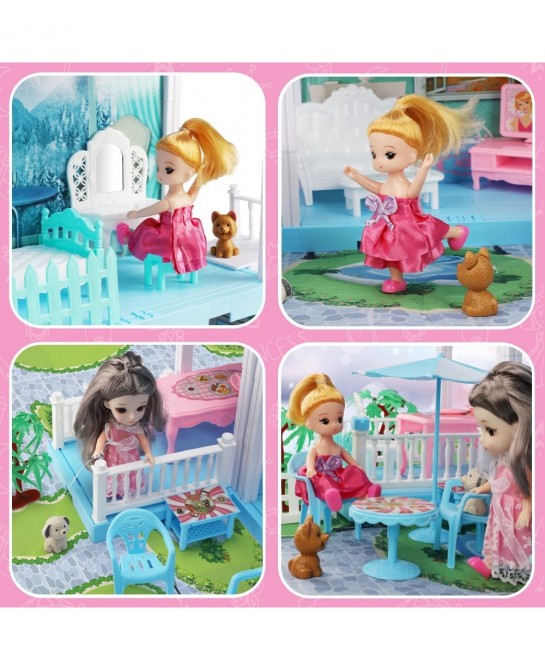 Dollhouse - Doll House 4-5 Year Old with Lights - Toddler Girls Doll House 3-5 Year Old 20" x 19" x 11" with 2 Dolls 3 Prince...