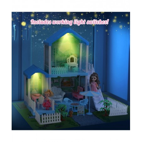 Dollhouse - Doll House 4-5 Year Old with Lights - Toddler Girls Doll House 3-5 Year Old 20" x 19" x 11" with 2 Dolls 3 Prince...