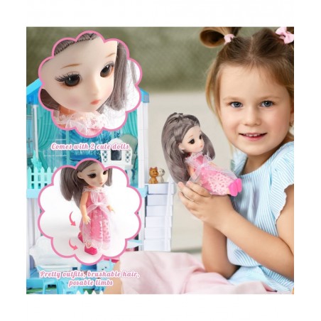 Dollhouse - Doll House 4-5 Year Old with Lights - Toddler Girls Doll House 3-5 Year Old 20" x 19" x 11" with 2 Dolls 3 Prince...