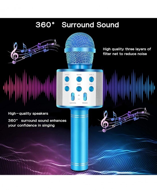Handheld Bluetooth Karaoke Microphone-Kids Birthday Wireless Mic Singing Toys-Gifts for Age 3 4 5 6 7 8 9 10 Years Old Girls ...