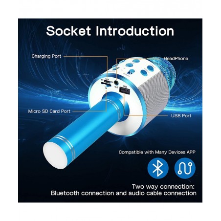 Handheld Bluetooth Karaoke Microphone-Kids Birthday Wireless Mic Singing Toys-Gifts for Age 3 4 5 6 7 8 9 10 Years Old Girls ...