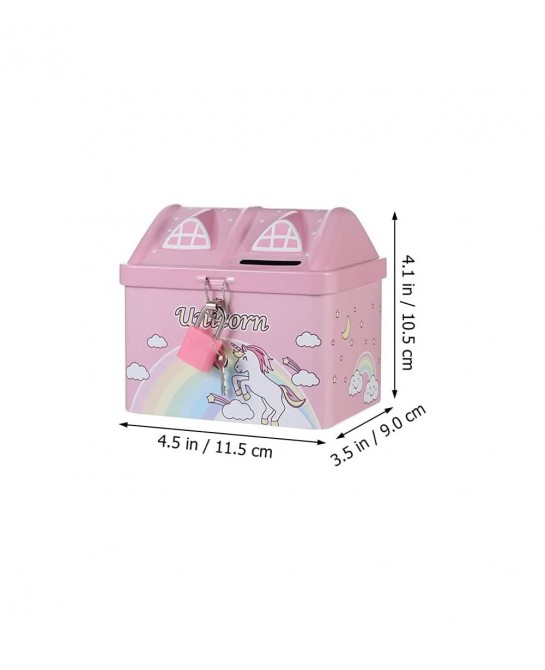 2pcs Unicorn Piggy Bank Rainbow House Shape Iron Coin Bank Money Saving Pot Box with Padlock for Birthday Gift Kids Home Deco...