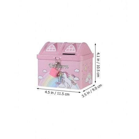 2pcs Unicorn Piggy Bank Rainbow House Shape Iron Coin Bank Money Saving Pot Box with Padlock for Birthday Gift Kids Home Deco...