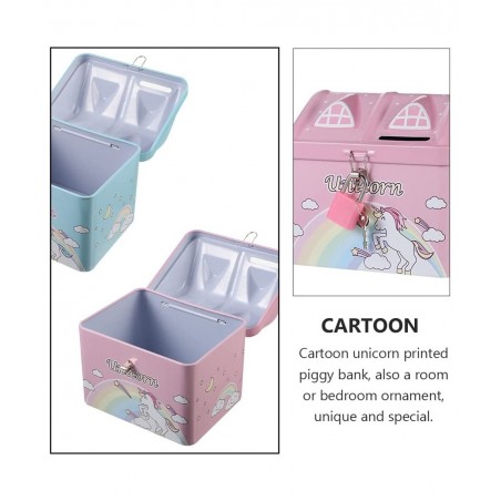 2pcs Unicorn Piggy Bank Rainbow House Shape Iron Coin Bank Money Saving Pot Box with Padlock for Birthday Gift Kids Home Deco...