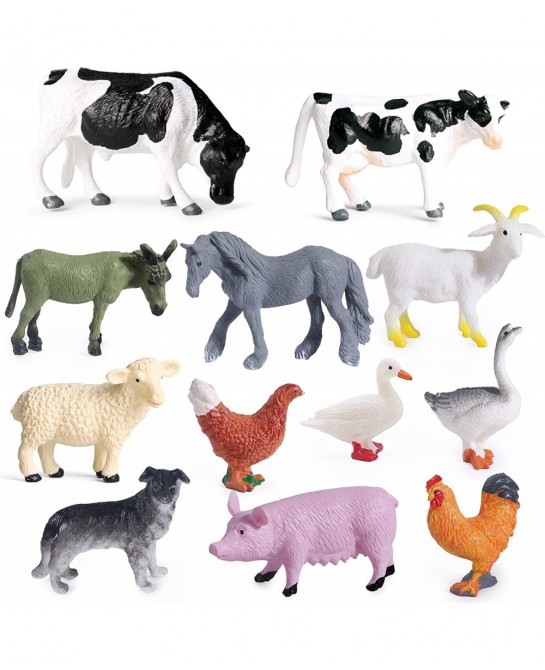 12Pcs Mini Farm Animal Figurines Realistic Farm Animal Figures Toys Plastic Farm Barn Animals Playset Miniature Farm Animal T...