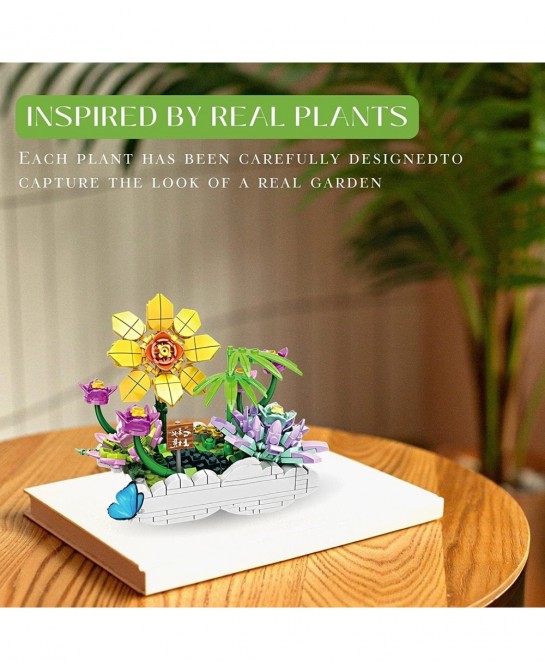 Flowers Botanical Collection Building Bricks Sets - Sunflower Succulent Flower Bouquet Mini Plant Decor Bricks Model for Adul...