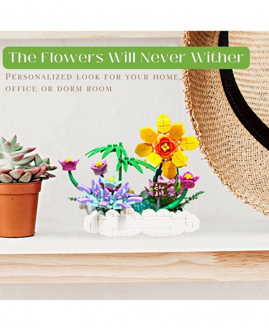 Flowers Botanical Collection Building Bricks Sets - Sunflower Succulent Flower Bouquet Mini Plant Decor Bricks Model for Adul...