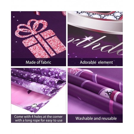 Happy Birthday Party Decorations Large Fabric Happy 12th Anniversary Birthday Sign Banner Pink Purple Photo Booth Backdrop Ba...