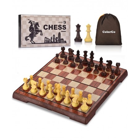 Magnetic Travel Chess Set with 2 Extra Queens and Folding Games Board for Kids and Adults $31.34 Travel Games