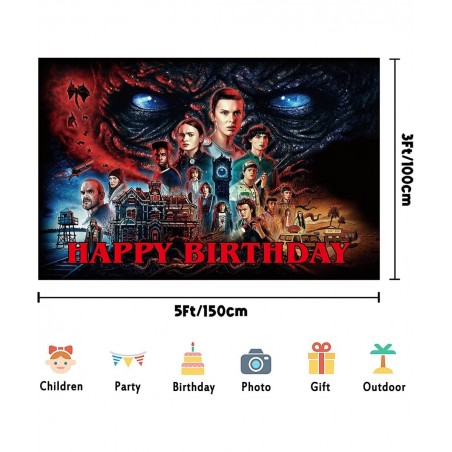 Stranger Happy Birthday Backdrop Banner 5x3FT Stranger Party Supplies for kids Happy Birthday Banner Stranger Movie Themed Ph...
