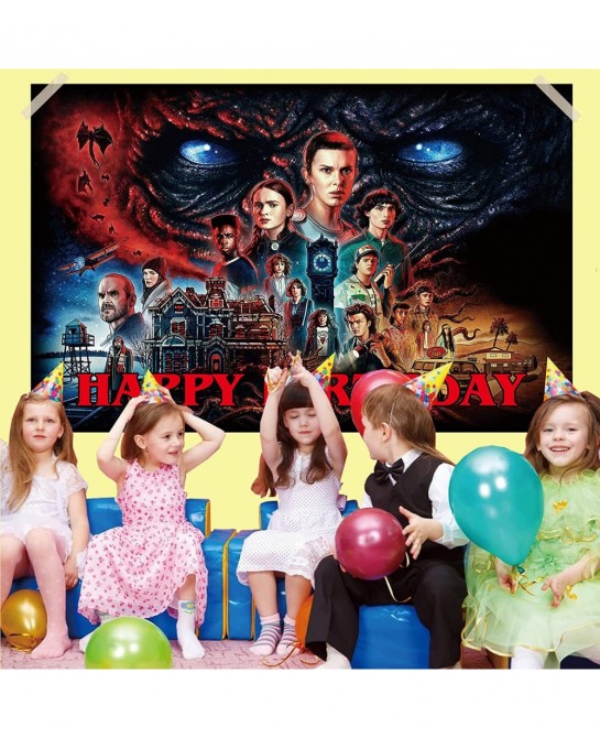 Stranger Happy Birthday Backdrop Banner 5x3FT Stranger Party Supplies for kids Happy Birthday Banner Stranger Movie Themed Ph...
