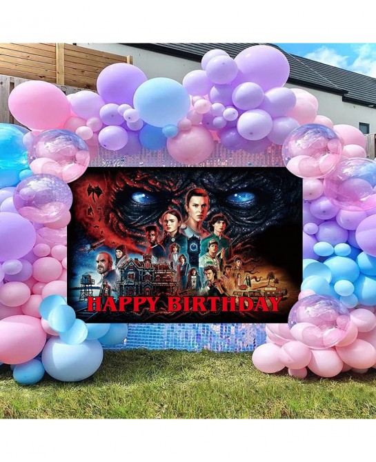 Stranger Happy Birthday Backdrop Banner 5x3FT Stranger Party Supplies for kids Happy Birthday Banner Stranger Movie Themed Ph...