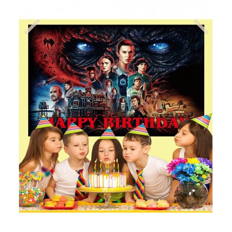 Stranger Happy Birthday Backdrop Banner 5x3FT Stranger Party Supplies for kids Happy Birthday Banner Stranger Movie Themed Ph...