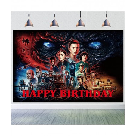 Stranger Happy Birthday Backdrop Banner 5x3FT Stranger Party Supplies for kids Happy Birthday Banner Stranger Movie Themed Ph...