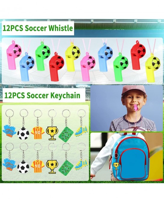 Soccer Party Favors 92 pcs Soccer Ball Fidget Spinners Soccer Themed Sports Party Favors Soccer Whistle Silicone Bracelet Key...