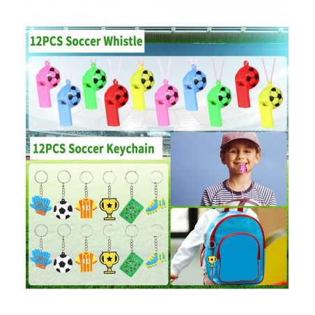 Soccer Party Favors 92 pcs Soccer Ball Fidget Spinners Soccer Themed Sports Party Favors Soccer Whistle Silicone Bracelet Key...