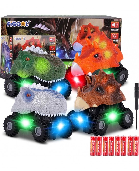 Dinosaur Cars with LED Light Sound Dino Car Toys Car Gifts Animal Vehicles for Boys Girls Toddles Kids Easter Gift Birthday P...