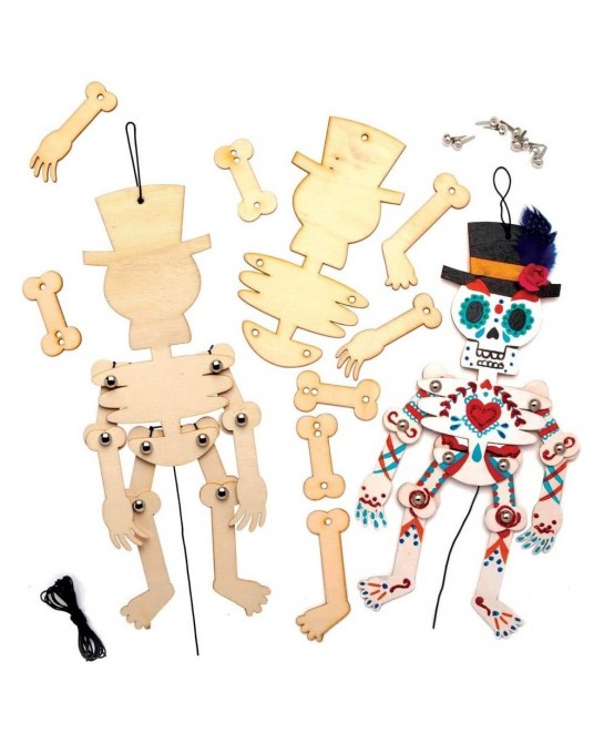 AT108 Wooden Skeleton Puppet Kit - Pack of 4 Wood Craft Kit for Kids Day of The Dead Arts Activities $17.09 Kids' Drawing & W...