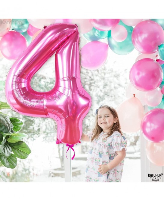Giant Pink Number 4 Balloons - 40 Inch | Hot Pink 4 Birthday Balloon | 4 Year Old Birthday Decorations | 4 Balloon for 4th Bi...
