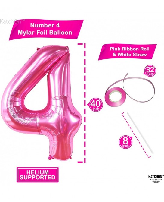 Giant Pink Number 4 Balloons - 40 Inch | Hot Pink 4 Birthday Balloon | 4 Year Old Birthday Decorations | 4 Balloon for 4th Bi...