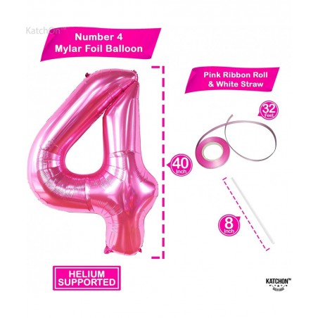 Giant Pink Number 4 Balloons - 40 Inch | Hot Pink 4 Birthday Balloon | 4 Year Old Birthday Decorations | 4 Balloon for 4th Bi...