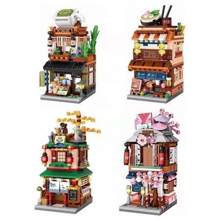 Japanese Street View Shop Building Blocks House Toy 4 Models Mini DIY Building Blocks Model MOC Construction Toy Gift for 6-1...