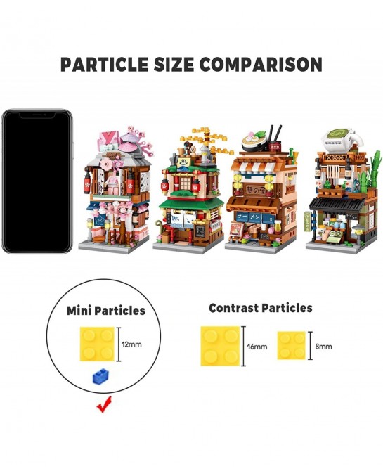 Japanese Street View Shop Building Blocks House Toy 4 Models Mini DIY Building Blocks Model MOC Construction Toy Gift for 6-1...
