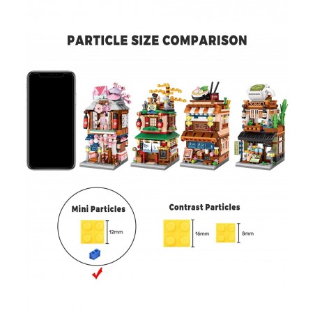Japanese Street View Shop Building Blocks House Toy 4 Models Mini DIY Building Blocks Model MOC Construction Toy Gift for 6-1...