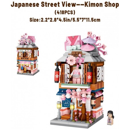 Japanese Street View Shop Building Blocks House Toy 4 Models Mini DIY Building Blocks Model MOC Construction Toy Gift for 6-1...